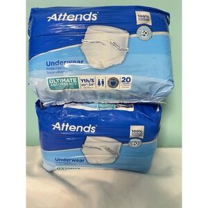 Lot of 2- 20-Count Attends Underwear Heavy Size Youth/Small 40‎ Total